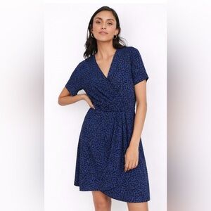 Banana Republic Navy Leopard Print Faux Wrap Dress